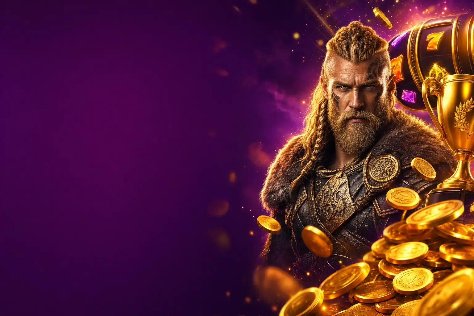 Hit'n'Spin Charakter mit leuchtenden Spielautomaten-Walzen und Pokal für Slots und Turniere in Österreich